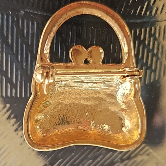 Small Gold and Crystal Purse Pin - Picture 2 of 4
